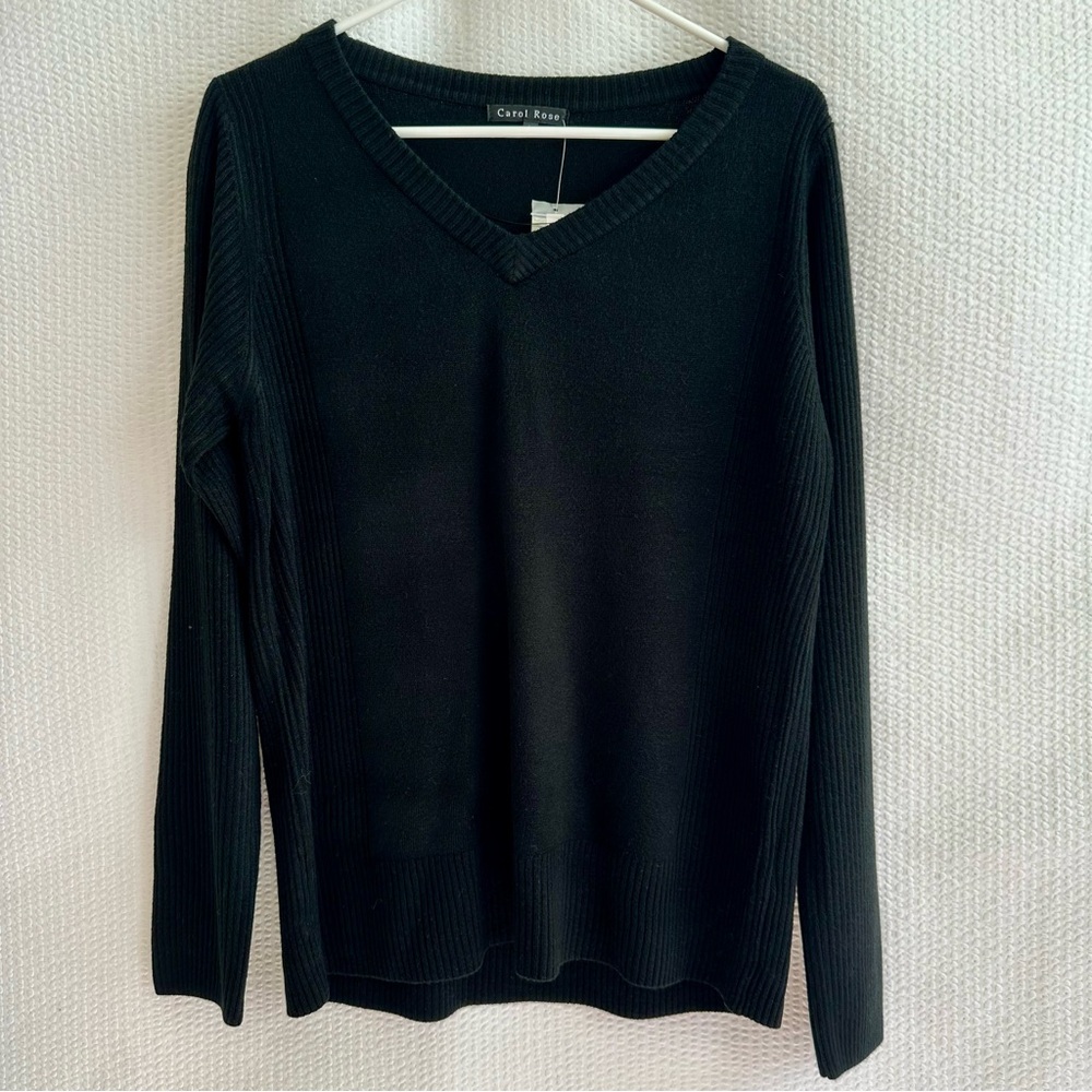 CAROL ROSE Black V-Neck Pullover Sweater Long Sleeve Size Large NWT
Classic bla